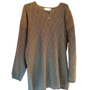 Partners Women's Pullover Sweater Green Long Sleeve Jewel Neck Tight Knit XL